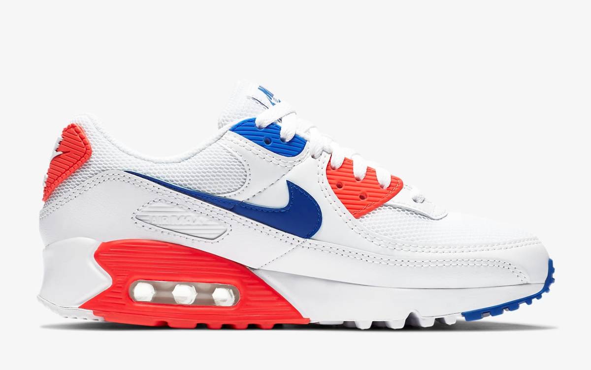 送料無料 23.5cm●ナイキ エア マックス 90 白 青 赤 NIKE WMNS AIR MAX 90 CT1039-100 ウィメンズ スニーカー 人気_画像4