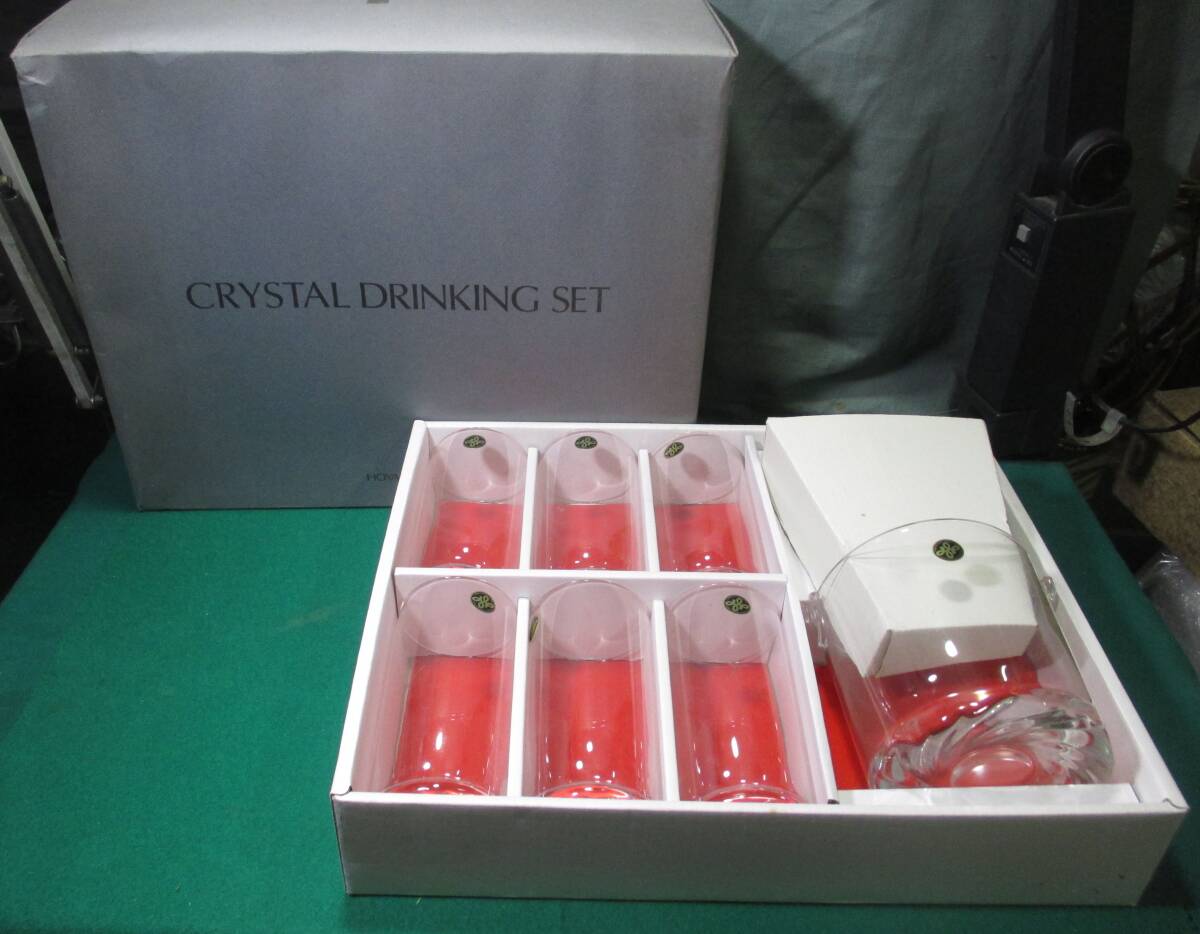 【希少 未使用】HOYA CRYSTAL DRINKING SET ホヤ クリスタル ドリンキング セット タンブラー 6客/アイス/ペール/昭和/レトロ/ガラス/根_画像1