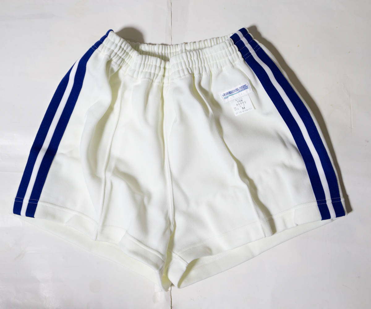 体操服 スクールユニ ジャージ短パン 白×青2本線 M 未使用品即決 体操服 スクールユニ ジャージ短パン 白×青2本線 M 未使用品即決