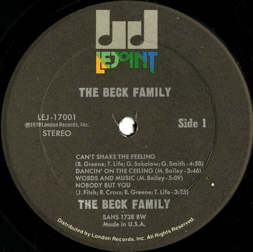 【ＬＰ】 BECK FAMILY 「 DANCIN' ON THE CEILING 」 ( LE JOINT 17001 )の画像3