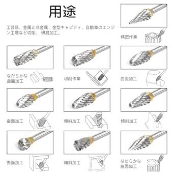 サムコス 超硬バー リューター ビット 2.35mm軸刃径6mm 10種類 ケース付10本セット タングステン製 超硬ドリルビット_画像3