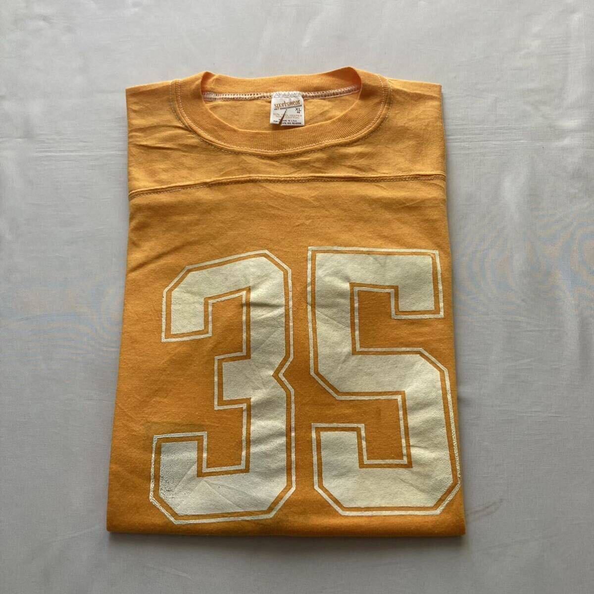  beautiful goods both sides print number ring rare color yellow color yellow 70\'s80\'s Vintage VINTAGE America made USA made football T-shirt XL size 
