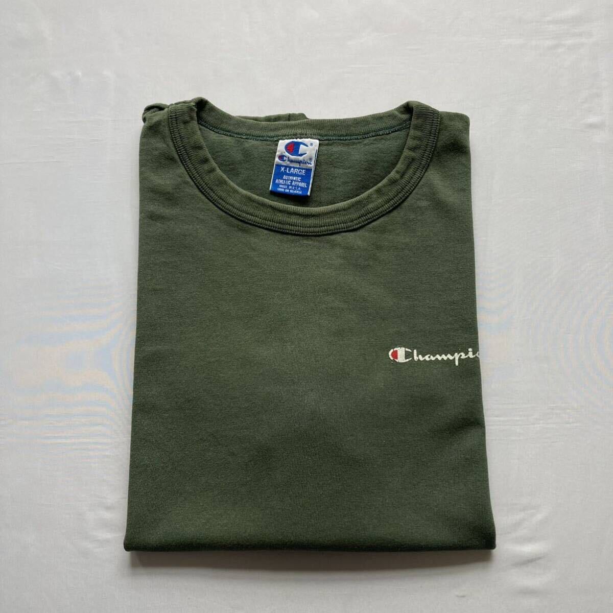 美品 100%コットン 肉厚 90's ビンテージ Tシャツ VINTAGE チャンピオン Champion アメリカ製 USA製 XLサイズ グリーン 古着 緑 グリーン_画像8