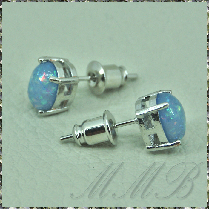 [EARRING] Oval Blue Opal ブルー ファイア プレシャス オパール 7.7mm オーバル ストーン スタッド ピアス 【送料無料】_画像2