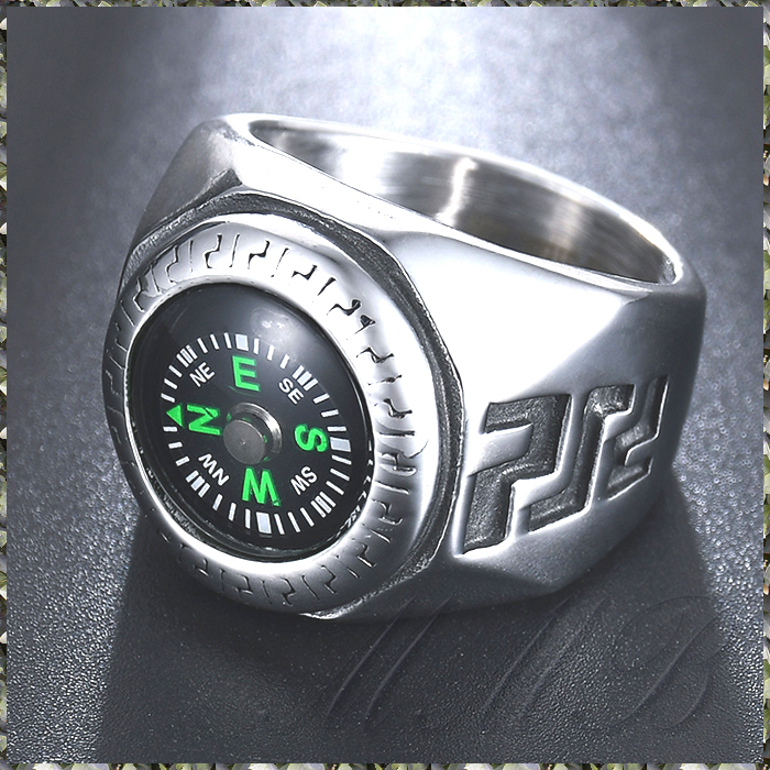 [RING] 316L Stainless Steel Cool Outdoor Sports Compass Ring オイル式コンパス(方位磁石) アウトドア リング 21号 【送料無料】 _画像1