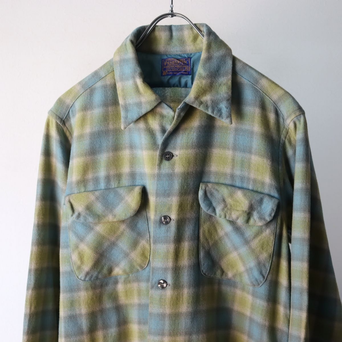USA製 60s ペンドルトン PENDLETON オンブレ 開襟 ウール シャツ size M / ヴィンテージ 古着 ネルシャツの画像1