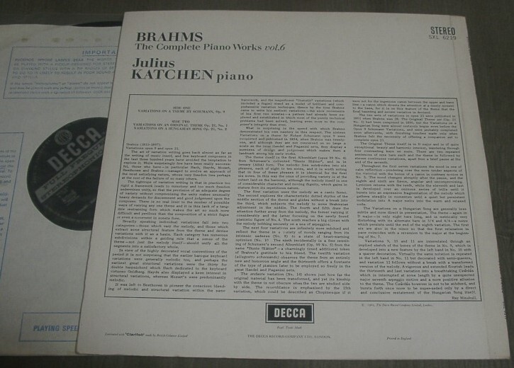カッチェン/ブラームス;3つのピアノ変奏曲集♪ (英）デッカラージステレオの画像2