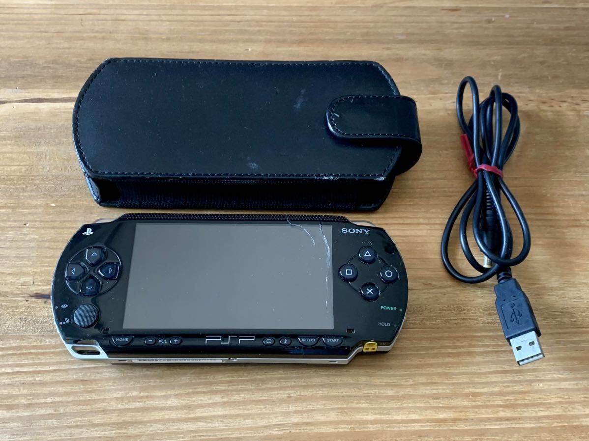 電源OK CFW PSP プレイステーションポータブル ブラック SONY PSP-1000 本体 ケース USB 充電ケーブル