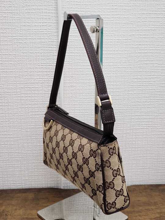 中古品 GUCCI グッチ GGキャンバス ワンショルダーバッグ ベージュ ブラウン 0513-12-2_画像2