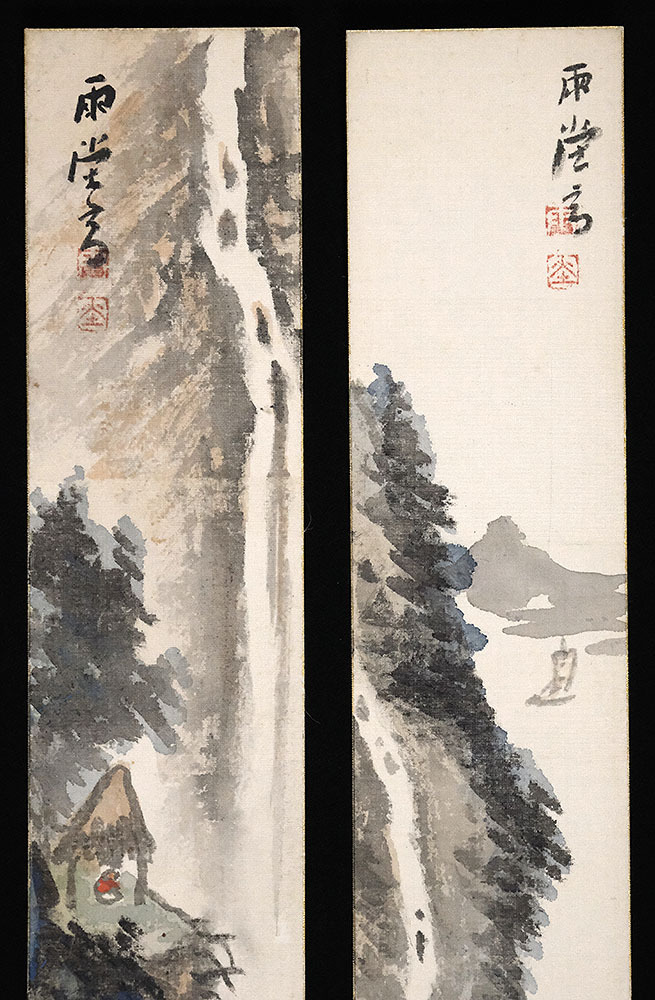 ＜C194995＞【真作】江口雨堂 絹本肉筆画短冊２枚／江戸時代後期の南画家_画像2