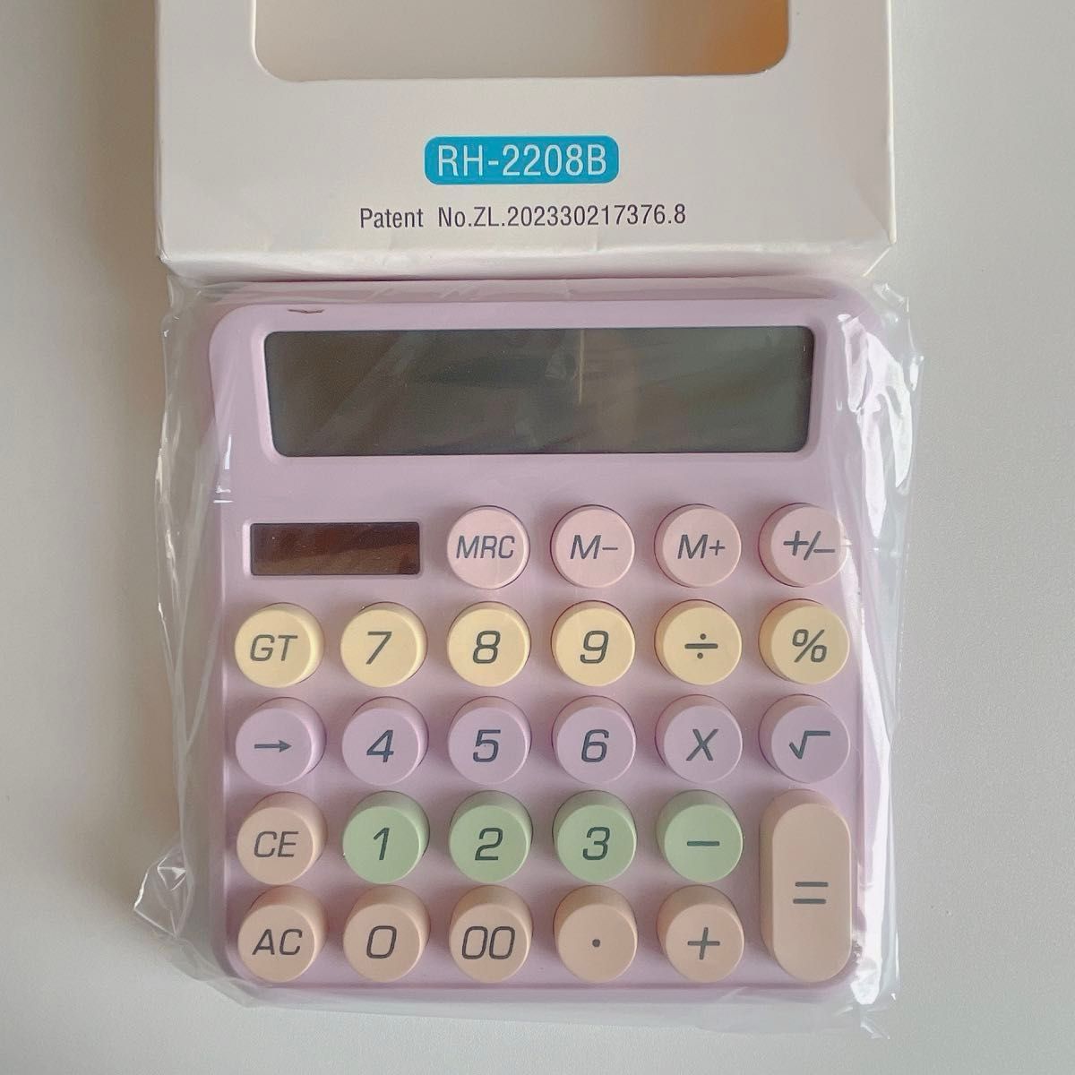 カラフル丸ボタンが可愛いソーラー電卓 電池いらず パープル タイプライター風 事務用品 オフィス用品 家計簿 計算機 資格の勉強