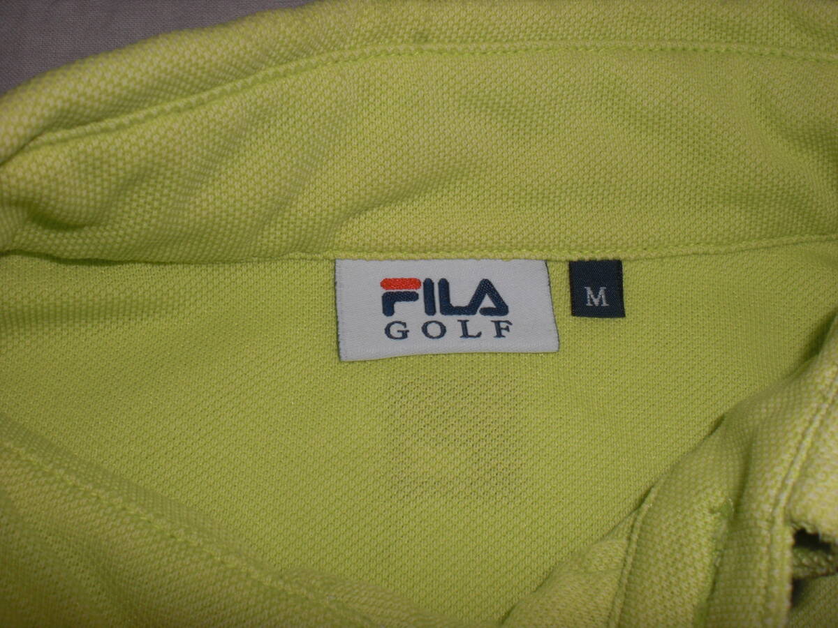 FILA GOLFフィラゴルフ・黄緑 ボタンダウン半袖シャツ(M) USED _画像3