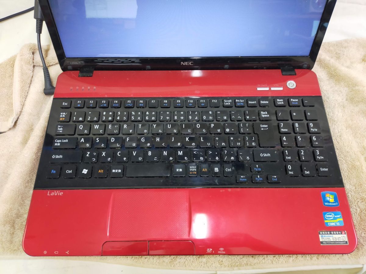 G1-20 HDD欠 NEC PC-LS550FS6R ノートブックパソコン 部品取り 液晶割れなし 本体+メモリー+バッテリー+Aアダプター 4点セット windows7の画像4