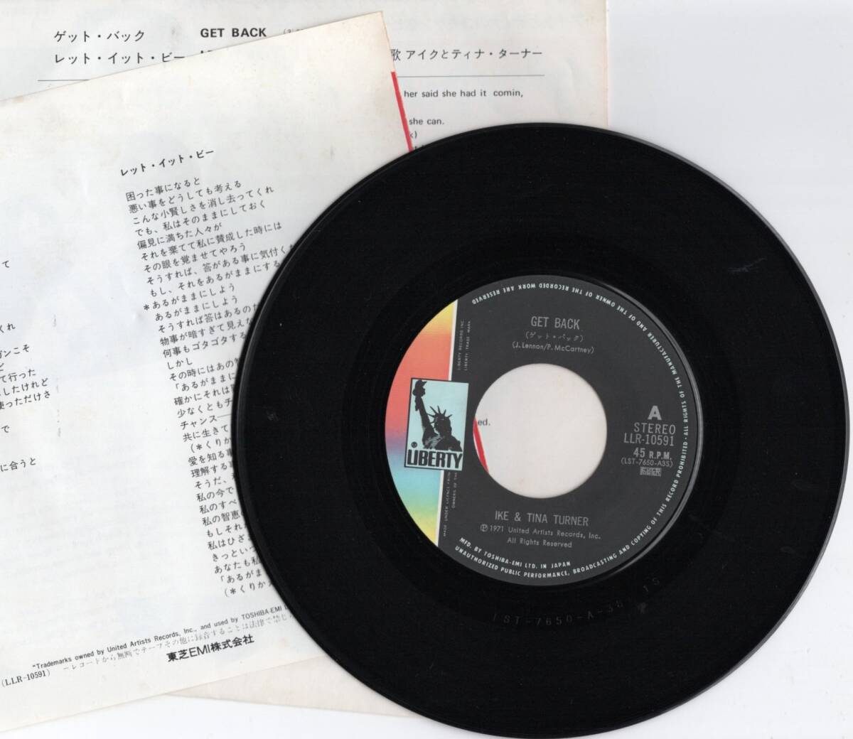 貴重盤 / アイクとティナ・ターナー / ゲット・バック (JAPAN Vinyl 45' 日本盤 ) / Ike & Tina Turner / Funk / Soul Rocker / ビートルズ_画像3