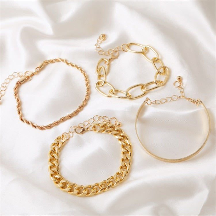  set sale 4 pcs set 18k gp k18 lady's men's bracele anklet Gold bracele piling attaching control number 142
