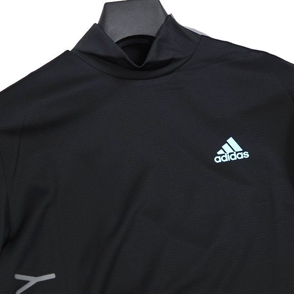 R384 新品 adidas GOLF アディダス ゴルフ ビッグロゴ 半袖 モックネックシャツ ゴルフウエア M ブラックの画像2
