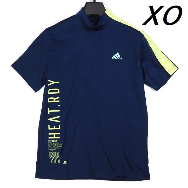 R384 新品 adidas GOLF アディダス ゴルフ ビッグロゴ 半袖 モックネックシャツ ゴルフウエア XO ダークブルー_画像1