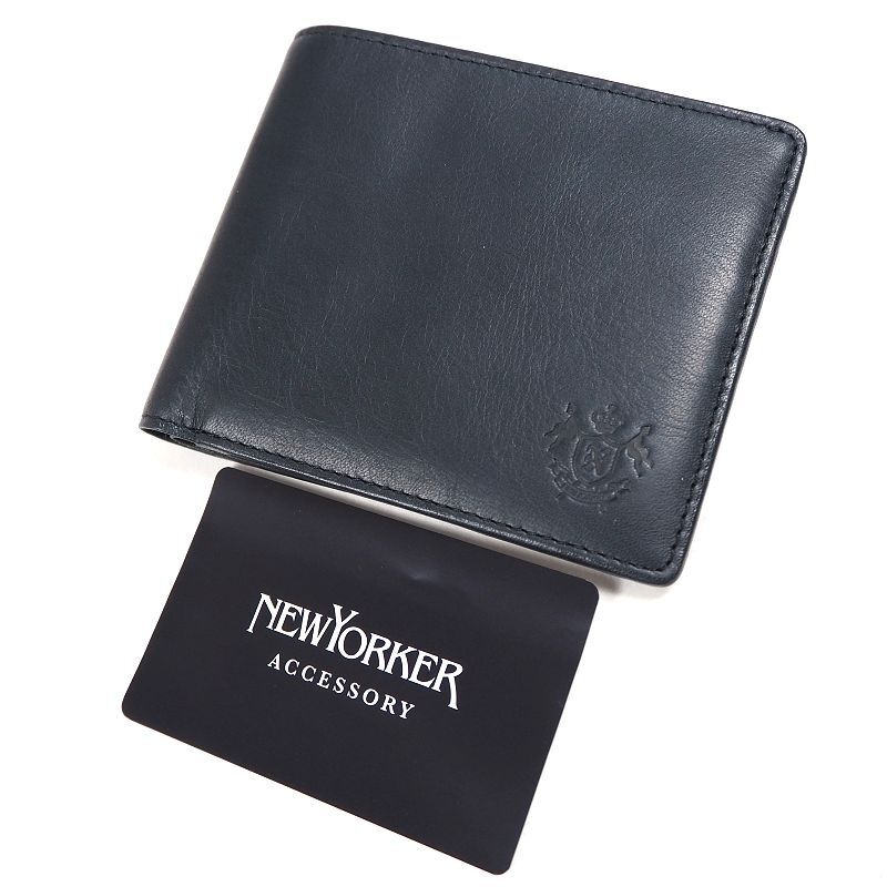 未使用 ニューヨーカー 牛革 レザー 二つ折り 財布 NEW YORKER クロ NYK465