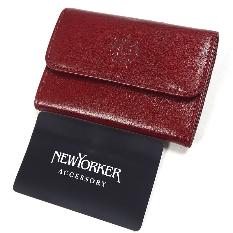 未使用 ニューヨーカー 牛革 二つ折り 名刺入れ カードケース NEW YORKER ワイン NYK469
