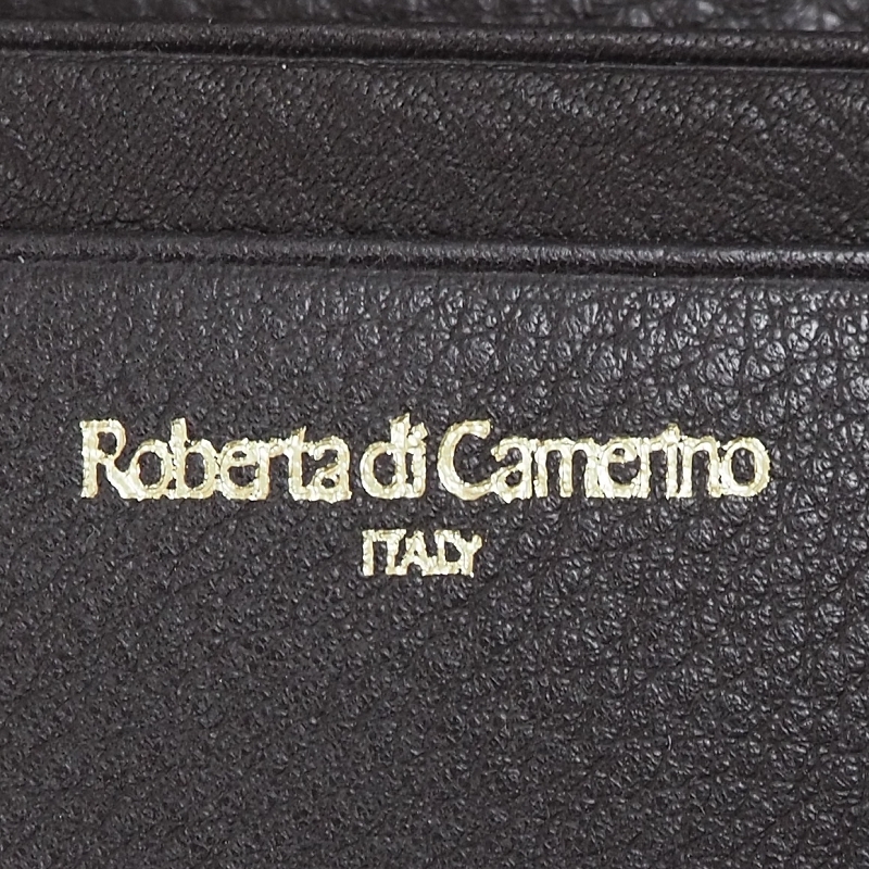 未使用 ロベルタディカメリーノ 牛革 レザー 二つ折り 名刺入れ カードケース チョコ Roberta di Camerino RBI446