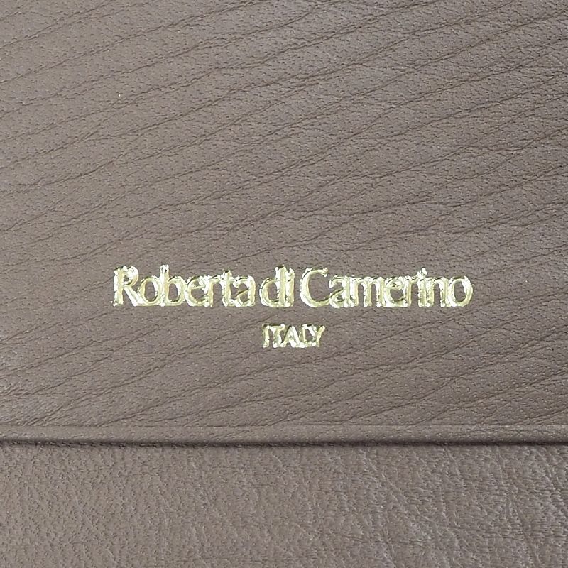 未使用 ロベルタディカメリーノ 牛革 レザー 二つ折り 長財布 L字ファスナー ダークベージュ Roberta di Camerino RBI595