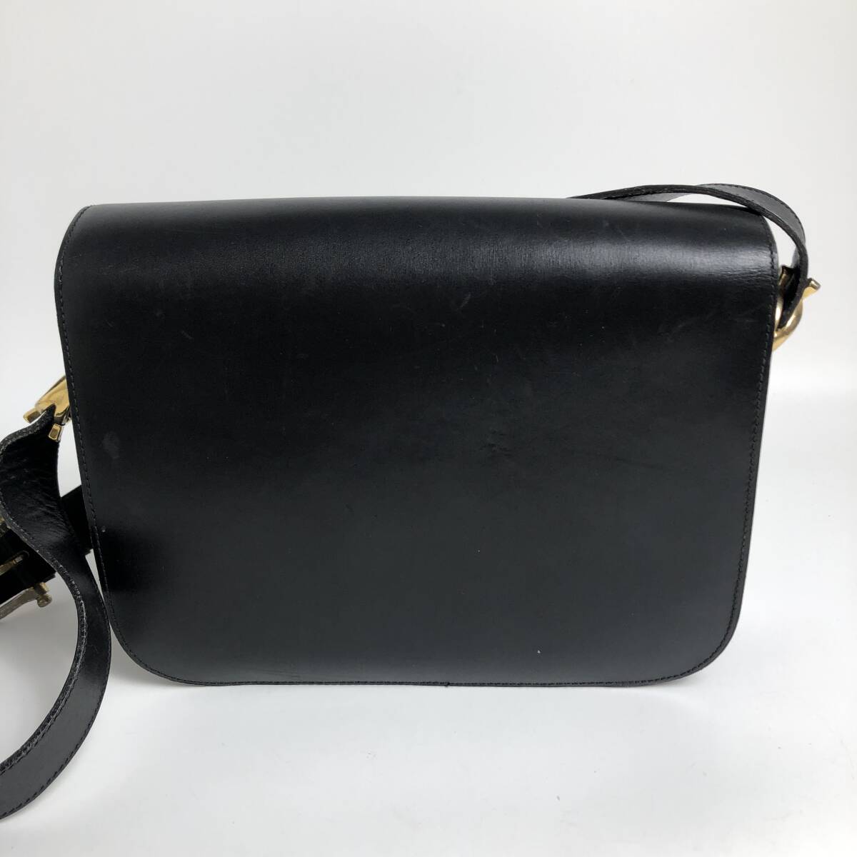 ●2D707/CELINE セリーヌ/ワンショルダーバッグ/肩掛け/ホースキャリッジ/馬車金具/ゴールド金具/レザー/フォーマル/ブラック/ヴィンテージの画像2