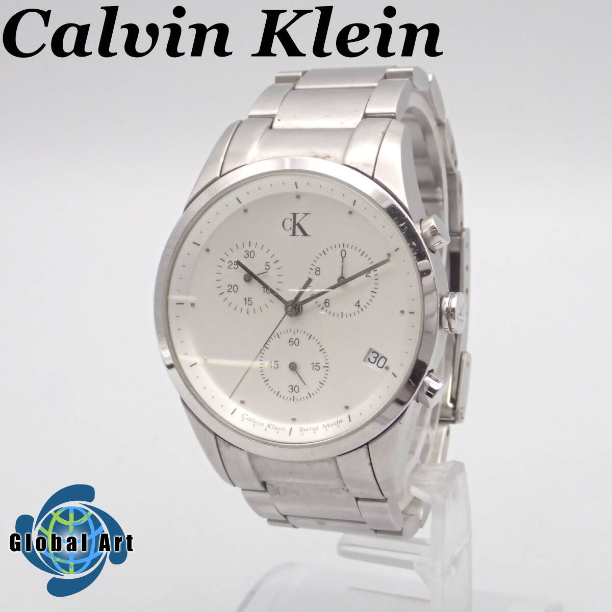 え04188/Calvin Klein カルバンクライン/クオーツ/メンズ腕時計/クロノグラフ/スモセコ/文字盤 ホワイト/K22371の画像1
