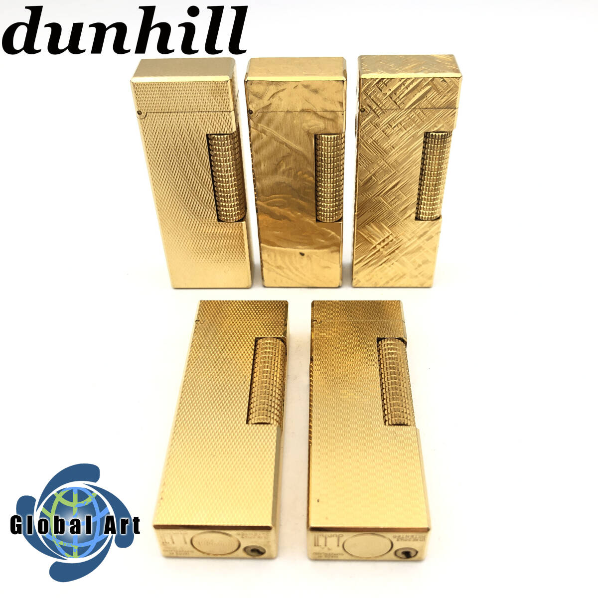 ★E41010/dunhill ダンヒル/ガスライター/ゴールド/まとめて/計5点セット/火花OK含/パーツ欠品有_画像1