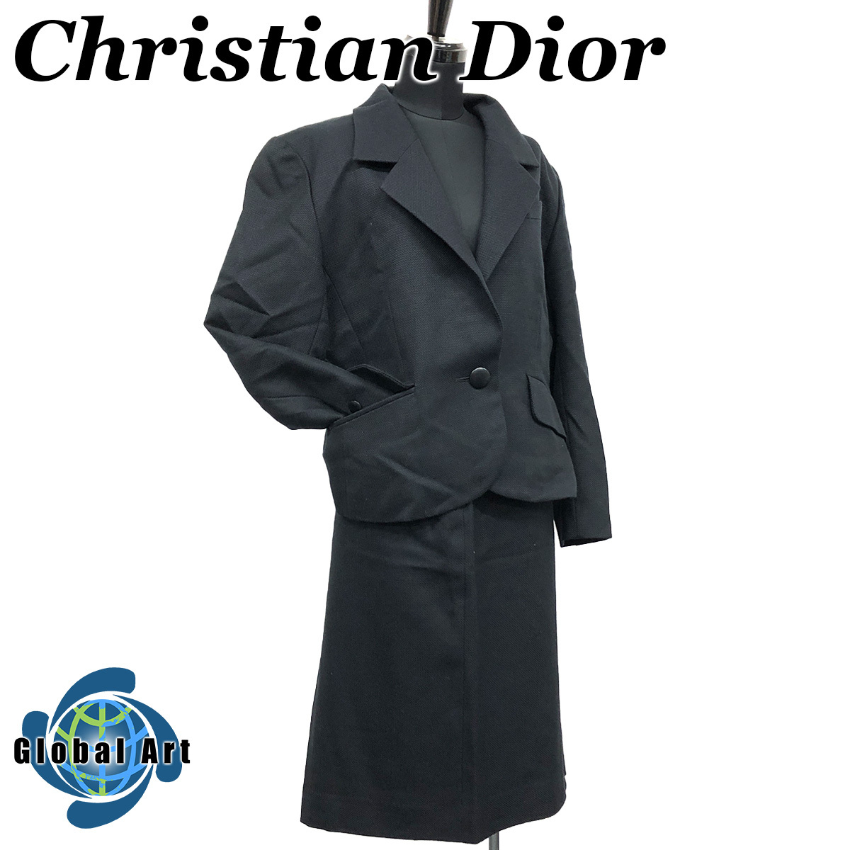 *4D056/ChristianDior Christian Dior / выставить / жакет / юбка /13/ формальный / Toro ta- рисунок / шелк / шерсть / черный / чёрный 