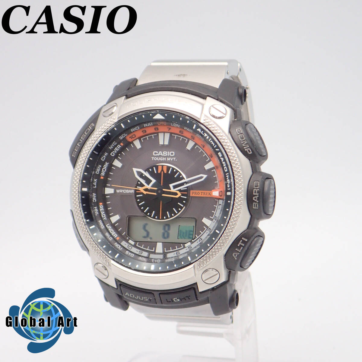 え04247/CASIO カシオ/プロトレック/ソーラー/メンズ腕時計/マルチバンド6/デジアナ/文字盤 ブラック/PRW-5000_画像1