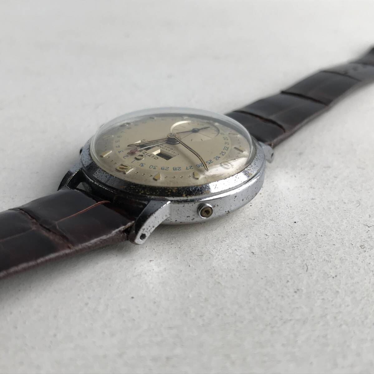 CITIZEN シチズン CALENDAR WATCH 16JEWELS 腕時計 カレンダー クロノグラフ 1950年代 アンティーク ヴィンテージ vintage watch 動作 現状_画像10