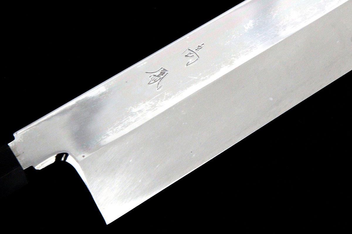 極美品｜高鳳 鎌型薄刃包丁 本焼 八寸 平鏡面 朴柄 白鞘・箱付 KN02-A7851-2L2A 調理 料理 刃物 野菜 ブツ切り 刻み物 千切り 飾り切り_画像3