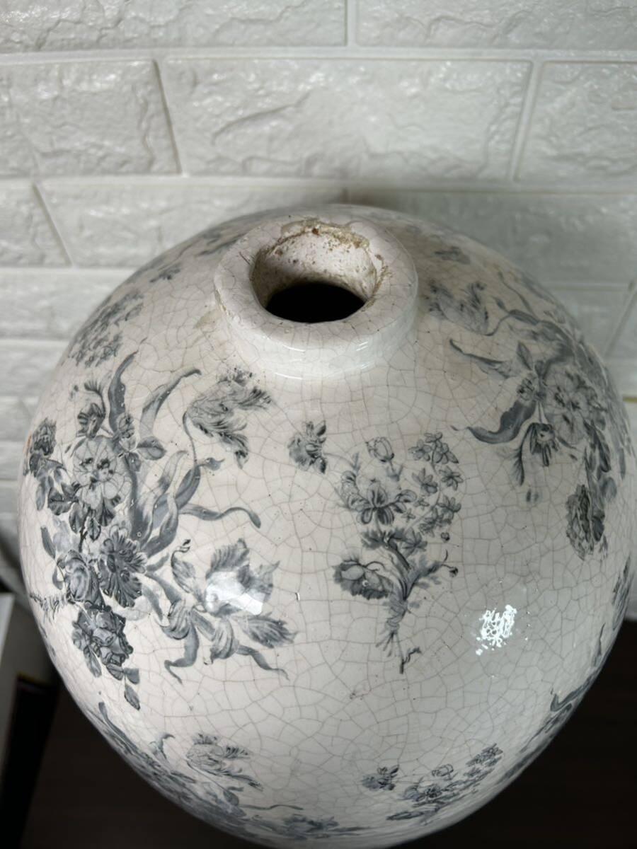 花瓶 花器 瓶 壺 高さ77cm 青と白 花 陶器 陶磁器 アンティーク レトロ インテリア 札幌引取歓迎_画像2
