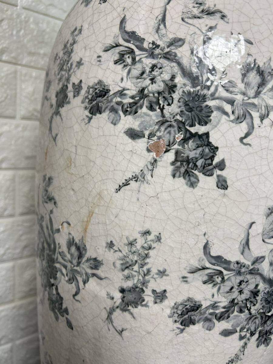 花瓶 花器 瓶 壺 高さ77cm 青と白 花 陶器 陶磁器 アンティーク レトロ インテリア 札幌引取歓迎_画像5