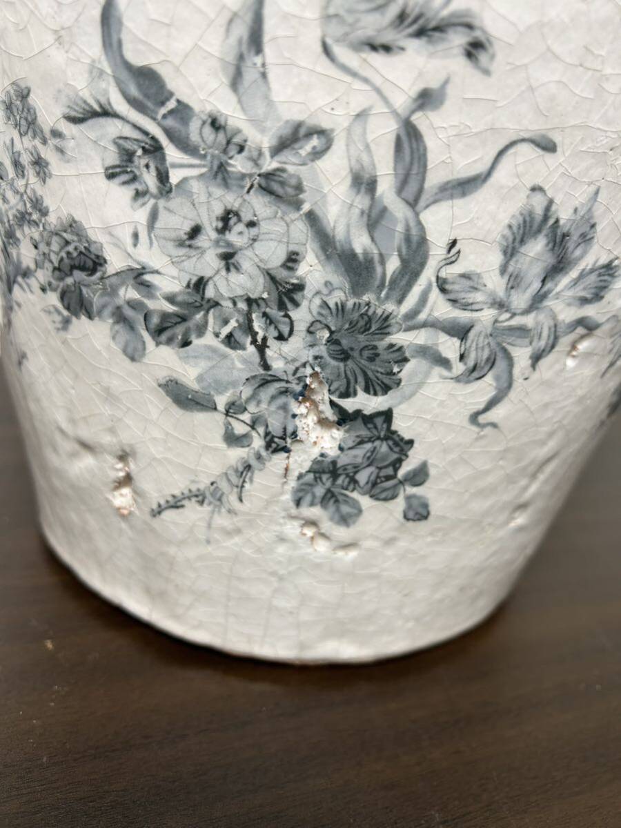 花瓶 花器 瓶 壺 高さ77cm 青と白 花 陶器 陶磁器 アンティーク レトロ インテリア 札幌引取歓迎_画像3