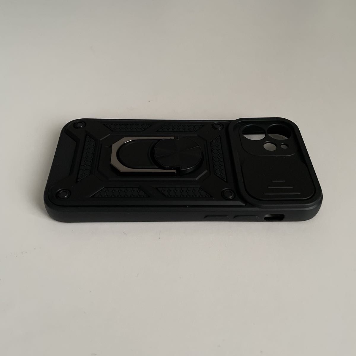 ミリタリー iPhone12mini ケース フルボディ ブラック 黒 カバー 保護 軽量 カメラ保護 リング
