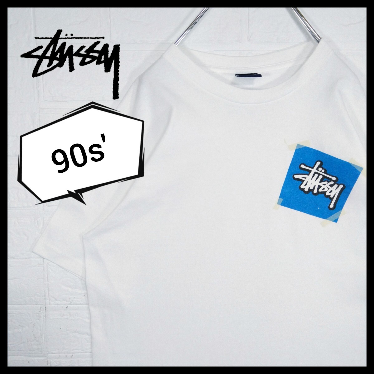 【STUSSY】90s'紺タグ USA製 スクエアロゴ　Tシャツ_画像1