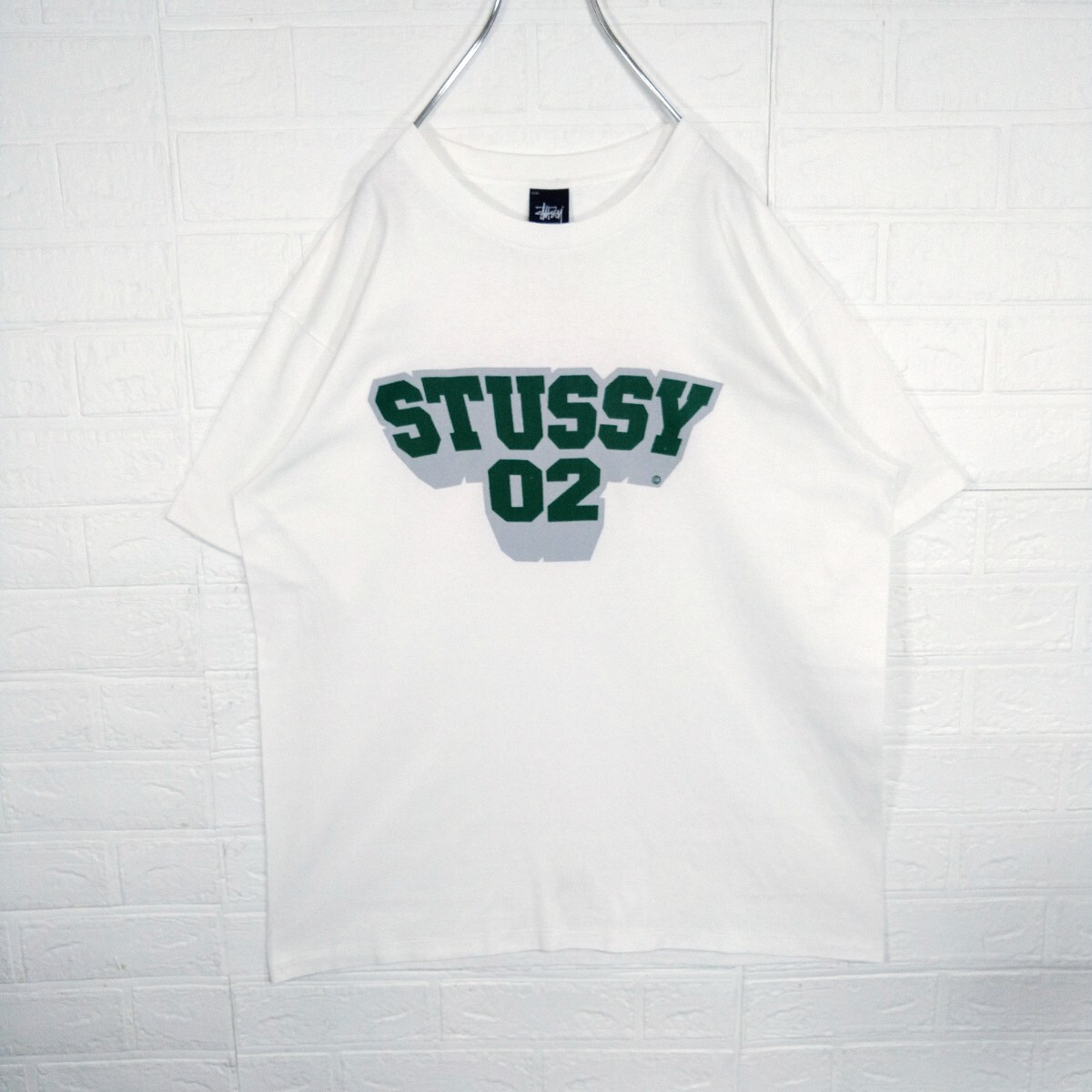 【STUSSY】90s'紺タグ USA製　カレッジ　グリーンビッグロゴ　Tシャツ