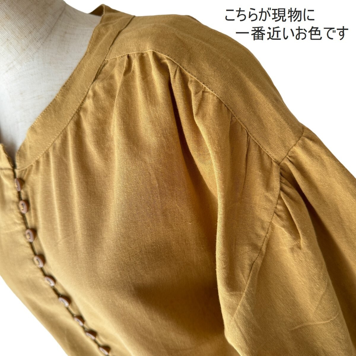 ★Belles*★送料185円★新品★M～L*大人ナチュラル*バンドカラー*コットン100%*ゆったりチュニックワンピース*176567マスタードの画像3