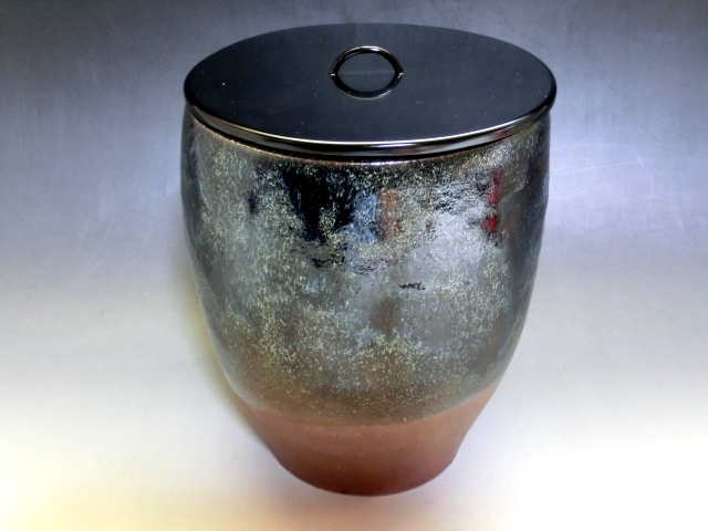 水指□丹波 一重口【森本陶谷造】 お茶道具 桐箱 飴釉 丹波焼 お 水指□丹波 一重口【森本陶谷造】 お茶道具 桐箱 飴釉 丹波焼 お