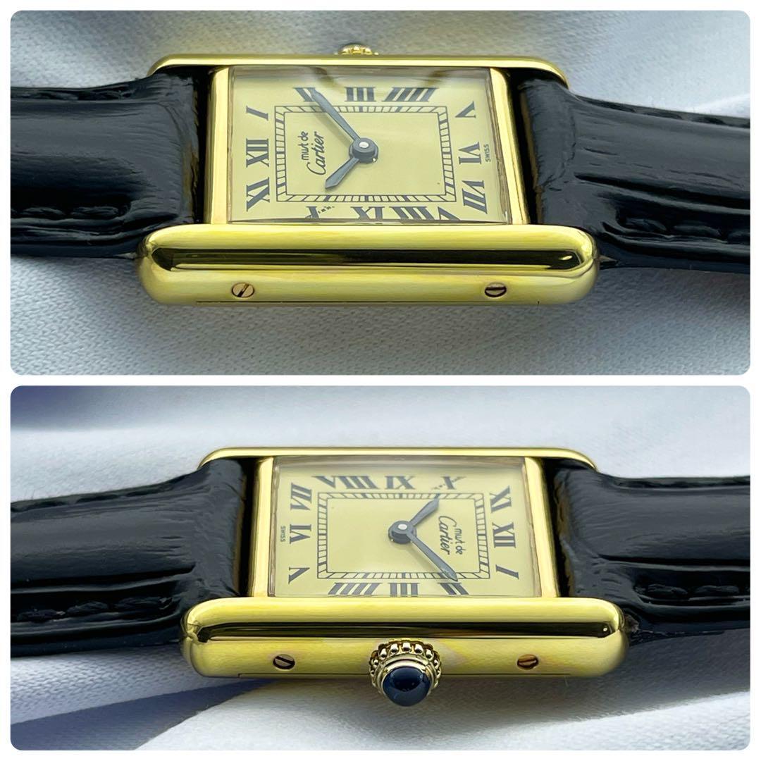 T678 分解整備・磨き済 Cartier カルティエ ヴェルメイユ マストタンクSM アイボリー文字盤×黒ストラップ 手巻 機械式 腕時計 箱付の画像6