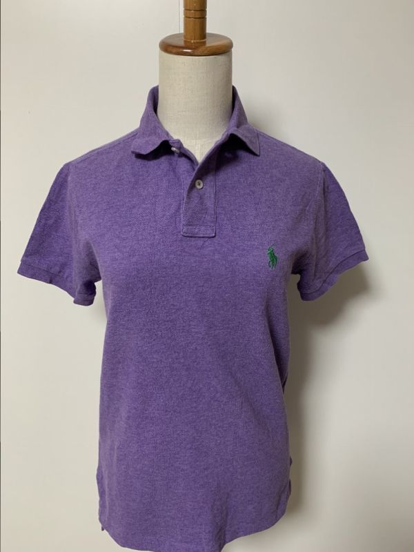*US old clothes Polo Ralph Lauren Ralph Lauren polo-shirt po knee Logo purple lady's [XS] deer. . cotton *9231*