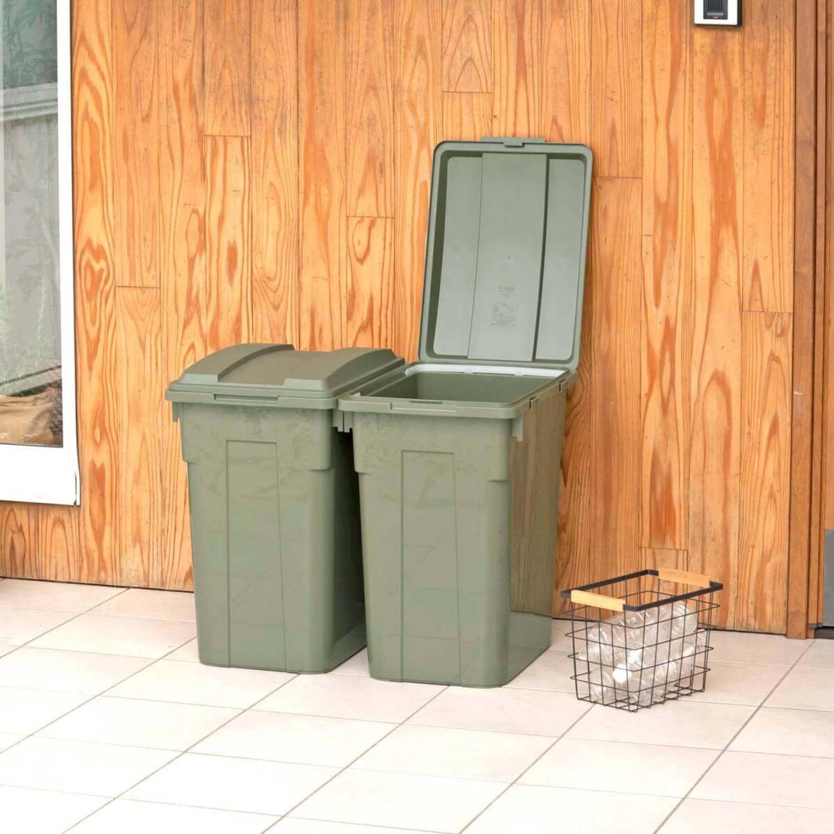 新輝合成(Shinki Gosei) トンボ ゴミ箱 連結可能 45リットル カーキグリーン 2個セット 幅31×奥行39×高さ57.5_画像3