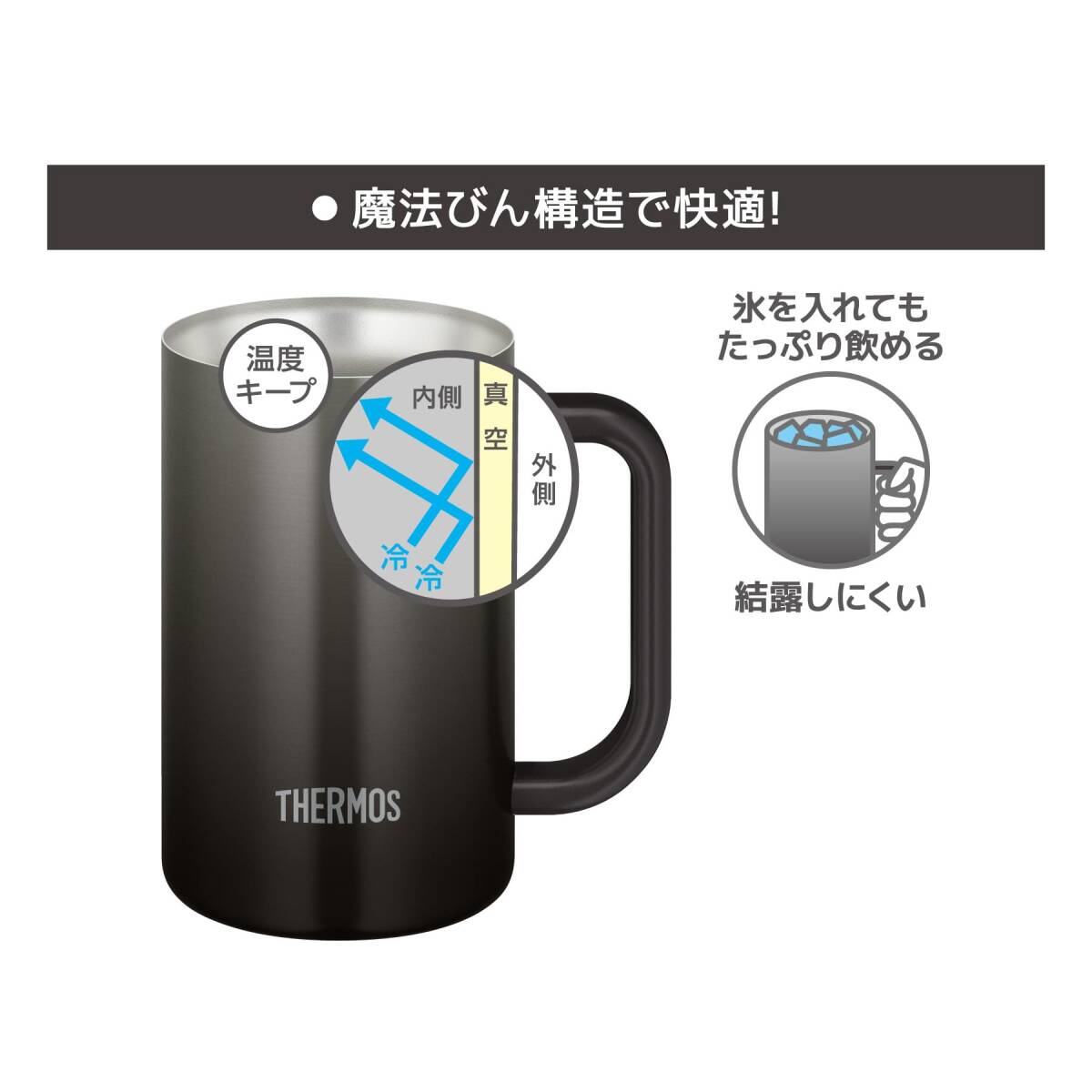 サーモス 真空断熱ジョッキ 600ml ブラック 食洗機対応 魔法びん構造 保温保冷 ビールジョッキ JDK-601C BK_画像5