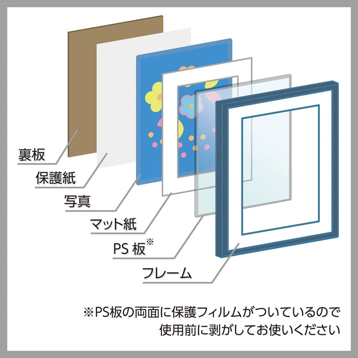 ハクバ HAKUBA 木製 額縁 フォトフレーム ラポール 2L・KGサイズ ブルー FWRP-BL2L スタンド付 木目調 吊り紐付_画像7