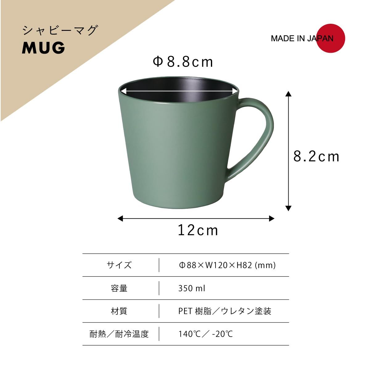 台和(Daiwa) マグカップ 350ml グリーン 1個入 食洗機対応 電子レンジ対応 北欧 モダン 箱入 ギフト 日本製 Sha美(シャビー_画像5