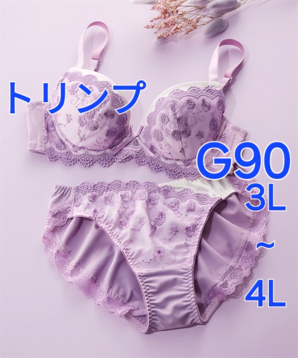 700円スタート　●2-63　新品　G90　3L～4L　トリンプ　ブラジャー＆ショーツセット　カップは上向きバストにシルエット　脇高ブラ_画像1