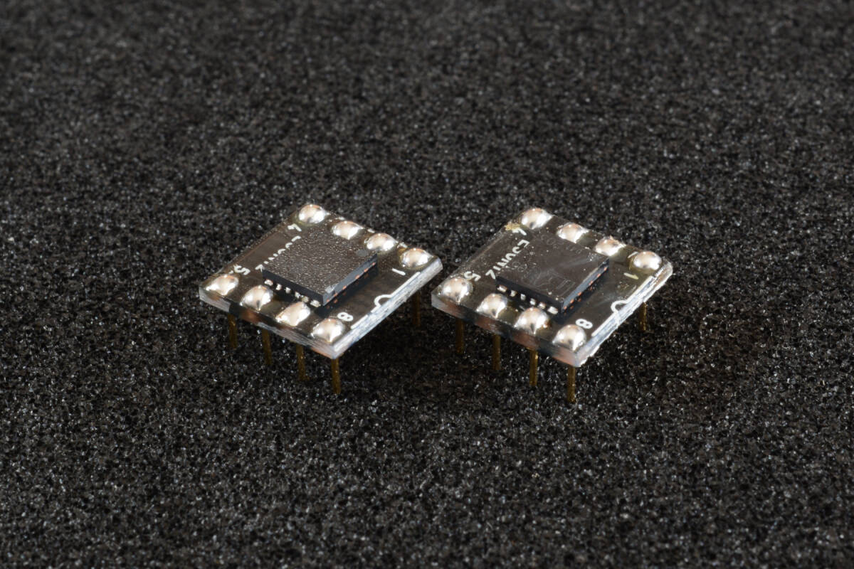 微妙なアウトレット MUSES05 1回路8ピンDIP化 (超)ローハイト仕様 2個セット ハイグレードコンデンサー装着2回路化アダプター付き の画像1