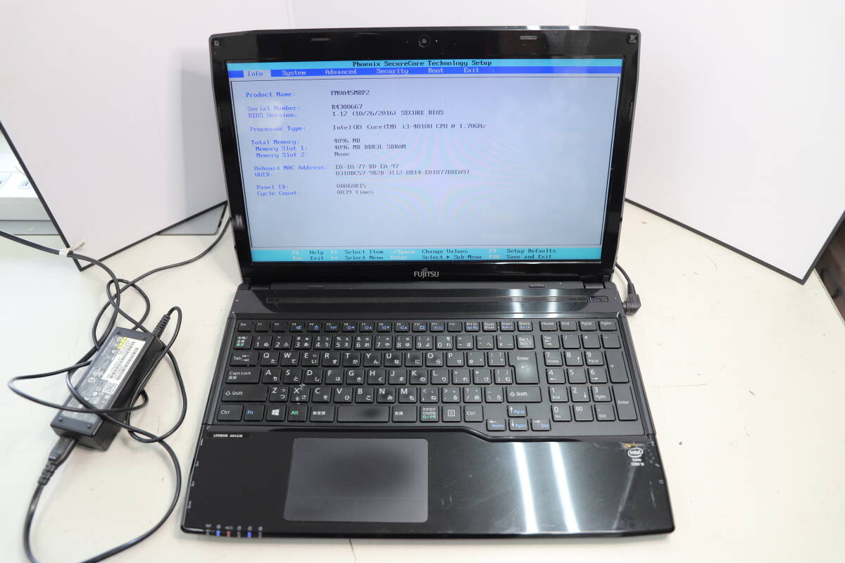 富士通 Lifebook AH45/M i3-4010U 1.7GHz 4GB HDD無　BD-DVD BIOS起動OK　バッテリーOK　AC付属_画像1