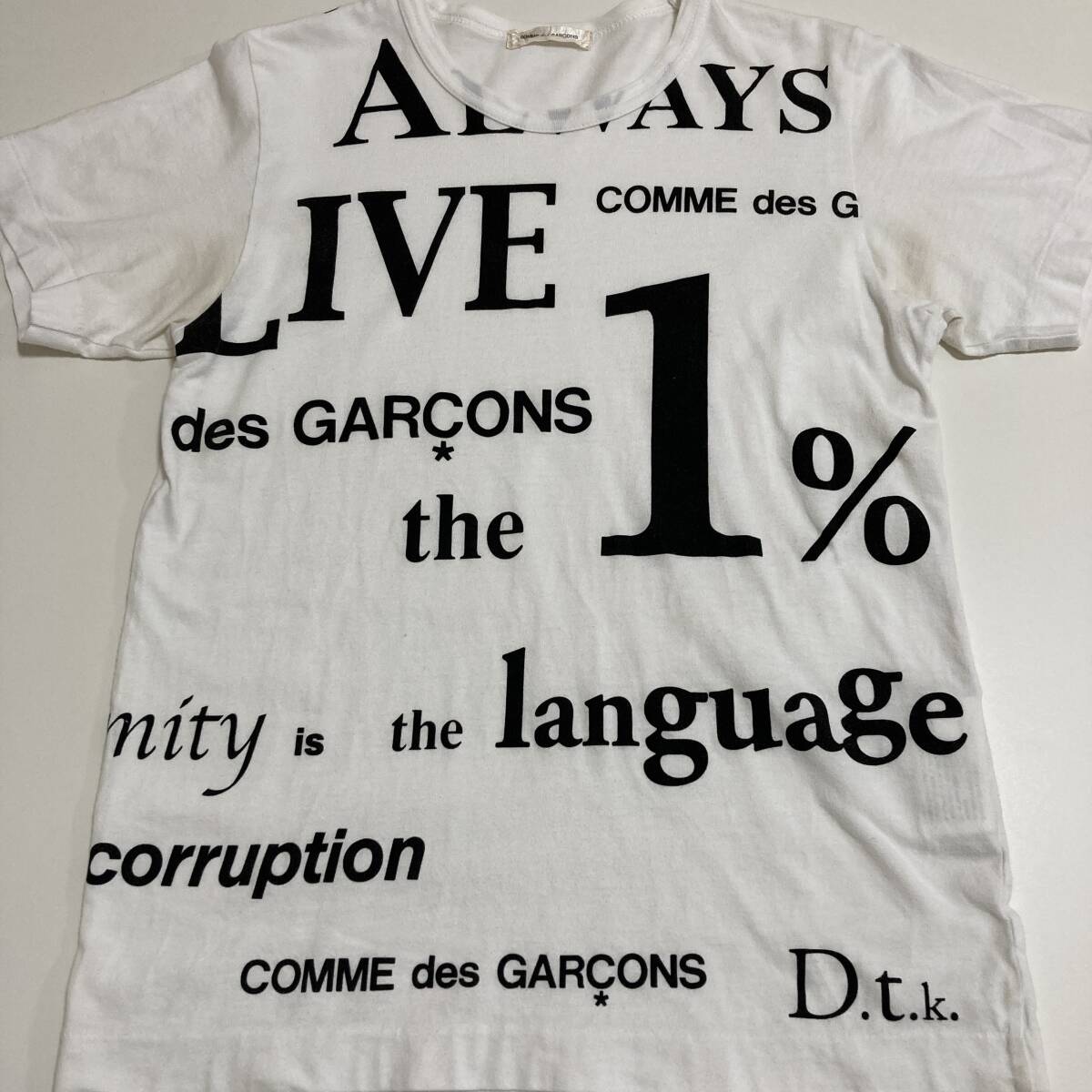 AD2003 COMME des GARCONS 総柄 メッセージ ロゴ Tシャツ ホワイト 白 コムデギャルソン 半袖 カットソー Tee VINTAGE archive 3080417の画像8